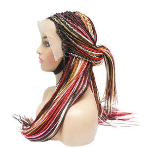 Balayage Red & Pink Multi Color Knotless Lace Frontal Box Braided Wig (6821821218902)