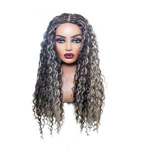 Boho Style Fully Hand Braided Wig - Blonde & Black Medium 56cm $200 Box Braids QualityHairByLawlar (9335608246581)