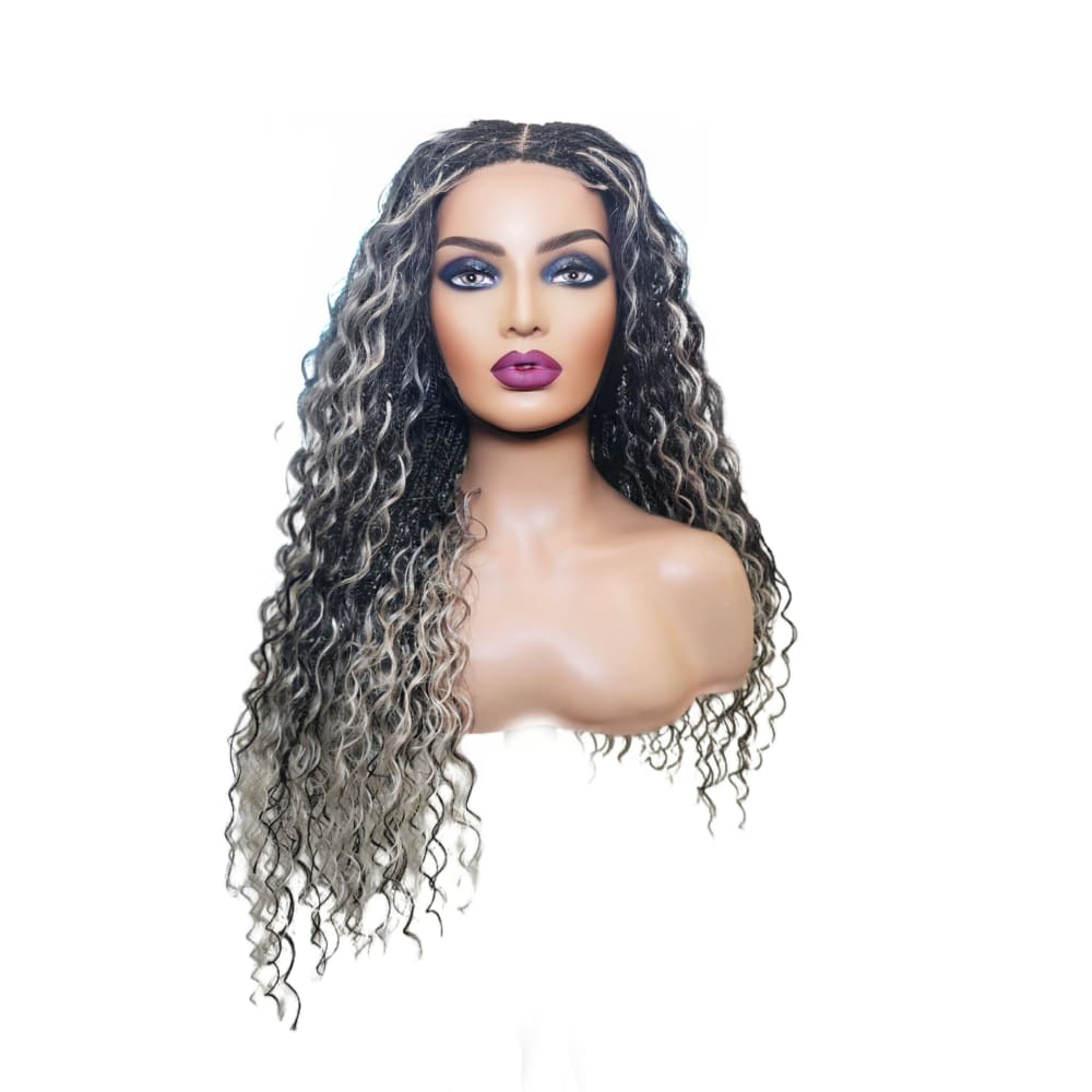 Boho Style Fully Hand Braided Wig - Blonde & Black Medium 56cm $200 Box Braids QualityHairByLawlar (9335608246581)