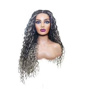 Boho Style Fully Hand Braided Wig - Blonde & Black Medium 56cm $200 Box Braids QualityHairByLawlar