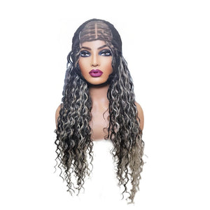Boho Style Fully Hand Braided Wig - Blonde & Black Medium 56cm $200 Box Braids QualityHairByLawlar (9335608246581)