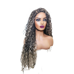 Boho Style Fully Hand Braided Wig - Blonde & Black Medium 56cm $200 Box Braids QualityHairByLawlar (9335608246581)