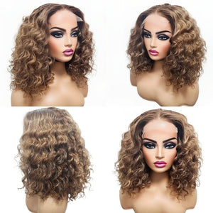 Brazilian Balayage Blonde Curly Human Hair Lace Front Wig- 14" (8034395226421)