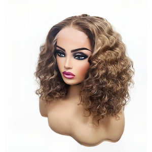 Brazilian Balayage Blonde Curly Human Hair Lace Front Wig- 14" (8034395226421)