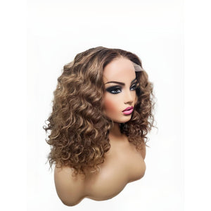 Brazilian Balayage Blonde Curly Human Hair Lace Front Wig- 14" (8034395226421)