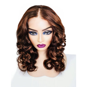 Brazilian Bouncy Brown Wavy Human Hair Lace Front Wig (16’) - Medium - 56cm $225 Lace Front Wig QualityHairByLawlar (9029196906805)