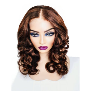 Brazilian Bouncy Brown Wavy Human Hair Lace Front Wig (16’) - Medium - 56cm $225 Lace Front Wig QualityHairByLawlar (9029196906805)
