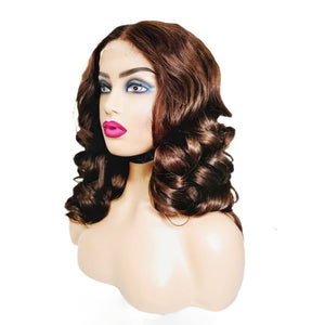 Brazilian Bouncy Brown Wavy Human Hair Lace Front Wig (16’) - Medium - 56cm $225 Lace Front Wig QualityHairByLawlar