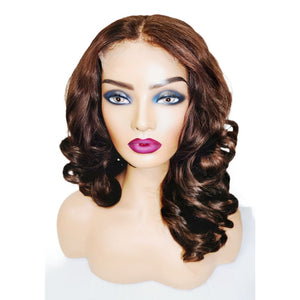 Brazilian Bouncy Brown Wavy Human Hair Lace Front Wig (16) - Medium - 56cm $290 Lace Front Wig QualityHairByLawlar