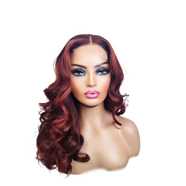 Brazilian Copper Highlights Human Hair Lace Closure Wig - Medium - 56cm $320 Lace Front Wig QualityHairByLawlar