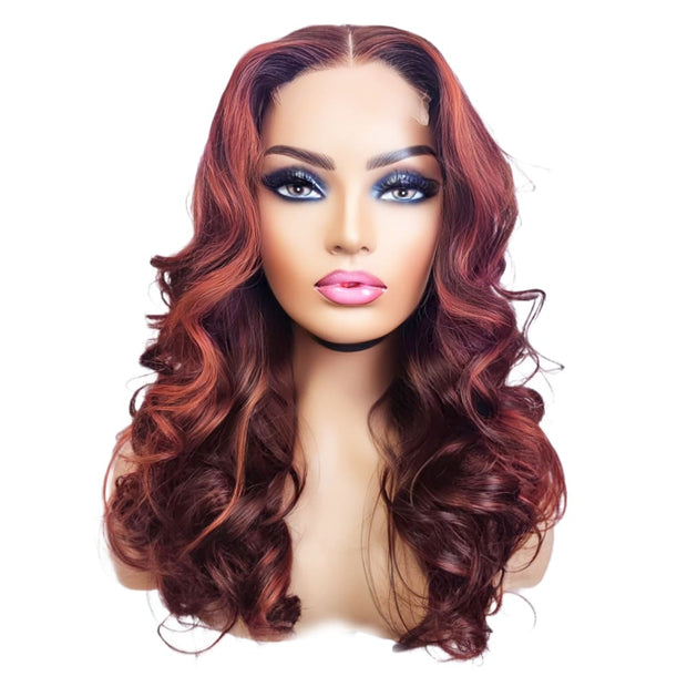 Brazilian Copper Highlights Human Hair Lace Closure Wig - Medium - 56cm $320 Lace Front Wig QualityHairByLawlar