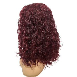 Brazilian Curly Mid Part Burgundy Human Hair Lace Front Wig (12") (8791666884917)