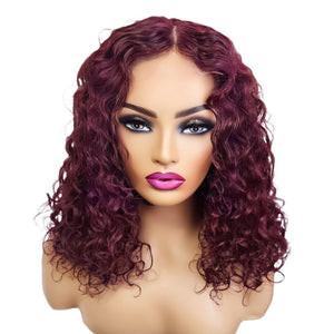Brazilian Curly Mid Part Burgundy Human Hair Lace Front Wig (12") (8791666884917)