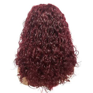 Brazilian Curly Mid Part Burgundy Human Hair Lace Front Wig (12") (8791666884917)