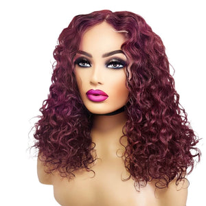 Brazilian Curly Mid Part Burgundy Human Hair Lace Front Wig (12") (8791666884917)