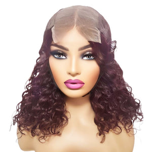 Brazilian Curly Mid Part Burgundy Human Hair Lace Front Wig (12") (8791666884917)