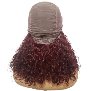 Brazilian Curly Mid Part Burgundy Human Hair Lace Front Wig (12") (8791666884917)