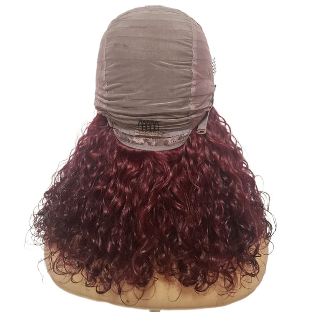 Brazilian Curly Mid Part Burgundy Human Hair Lace Front Wig (12") (8791666884917)