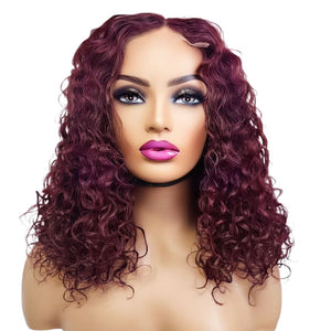 Brazilian Curly Mid Part Burgundy Human Hair Lace Front Wig (12") (8791666884917)