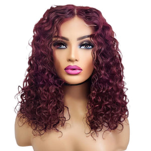 Brazilian Curly Mid Part Burgundy Human Hair Lace Front Wig (12") (8791666884917)