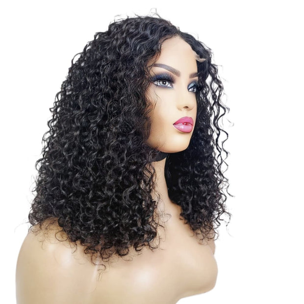 Brazilian Curly Mid Part Human Hair Lace Front Wig (12") (8791658889525)
