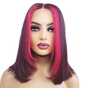 Brazilian Human Hair Lace Front Burgundy Bob Wig (10") (8791671800117)