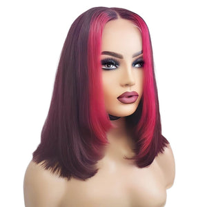 Brazilian Human Hair Lace Front Burgundy Bob Wig (10") (8791671800117)