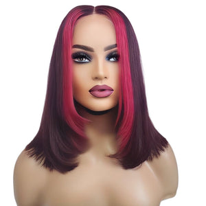 Brazilian Human Hair Lace Front Burgundy Bob Wig (10") (8791671800117)