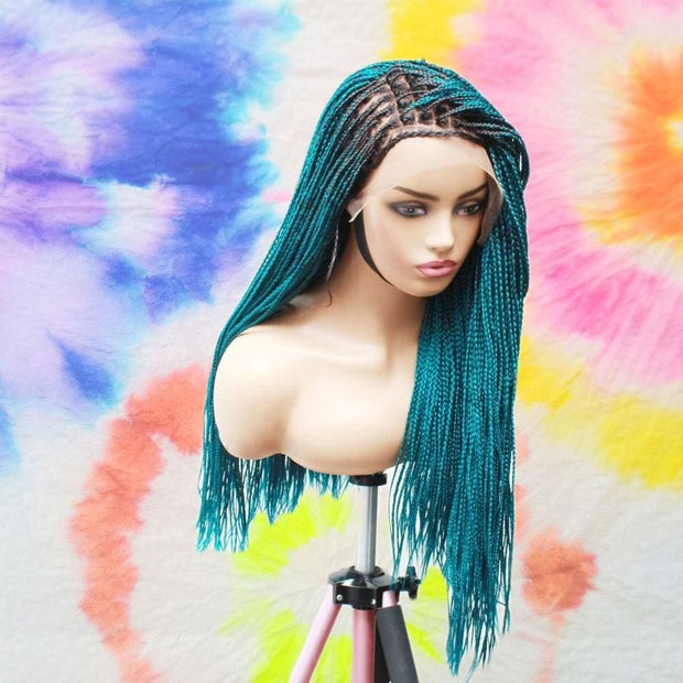 Gorgeous Teal Colored Lace Frontal Knotless Box Braided Wig - Medium- 56cm $200 Knotless Braids QualityHairByLawlar (6537903439958)