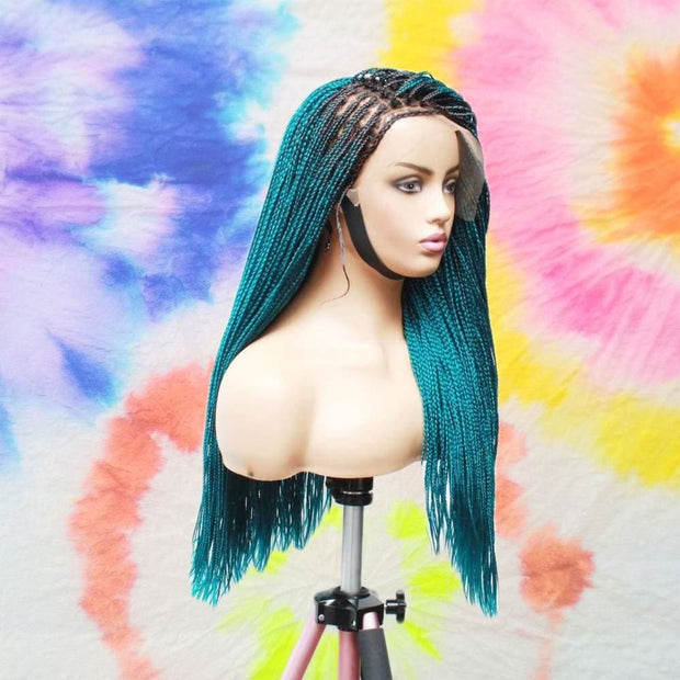 Gorgeous Teal Colored Lace Frontal Knotless Box Braided Wig - Medium- 56cm $200 Knotless Braids QualityHairByLawlar (6537903439958)
