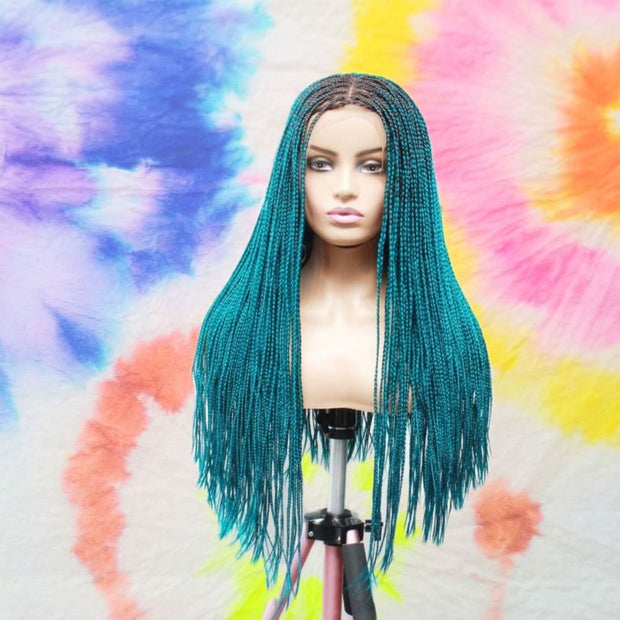 Gorgeous Teal Colored Lace Frontal Knotless Box Braided Wig - Medium- 56cm $200 Knotless Braids QualityHairByLawlar (6537903439958)