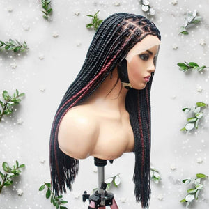 Knotless Box Braids Wig- Black With Wine Highlights - Medium- 56cm $200 Knotless Braids QualityHairByLawlar (6679535616086)