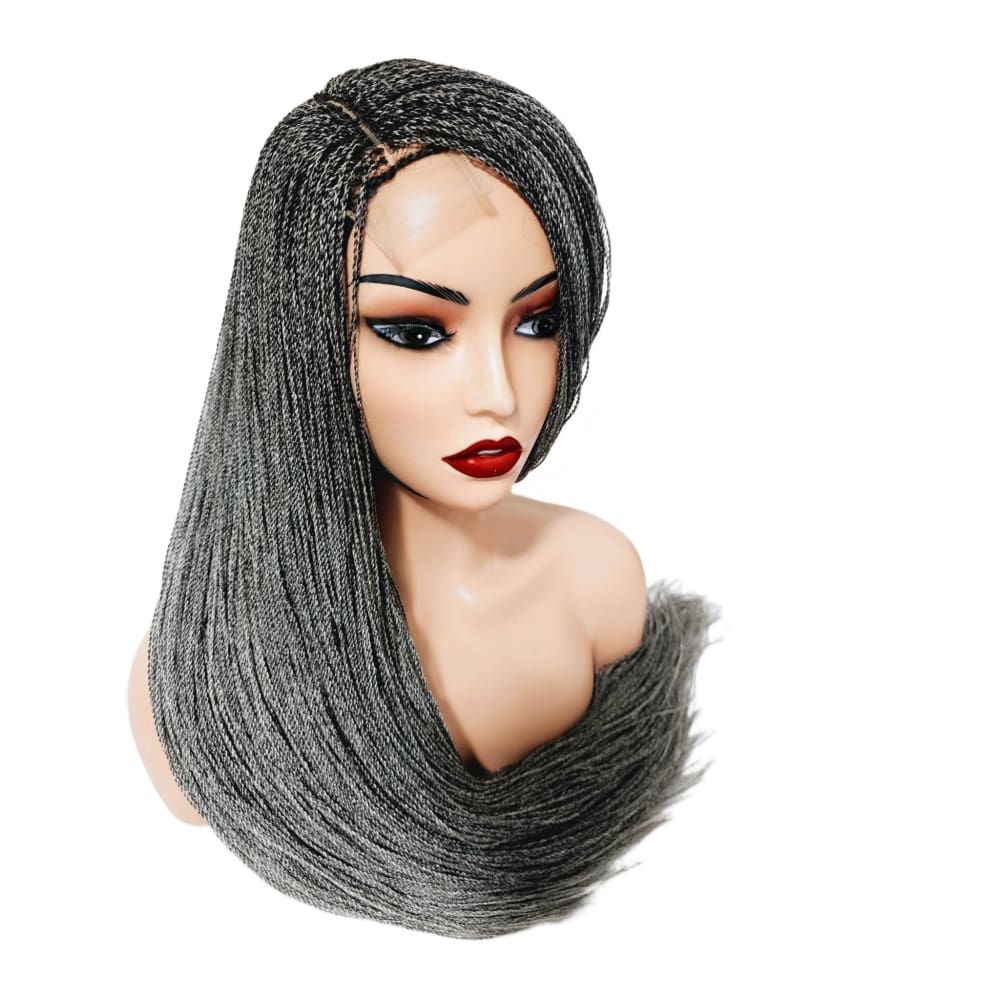 Micro Twist Fully Hand Braided Lace Closure Wig (Grey) - Medium - 56cm $175 Micro Twists QualityHairByLawlar (9531858714933)