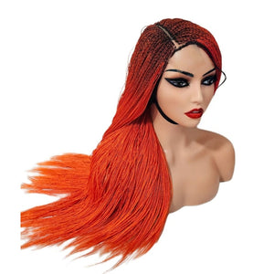 Micro Twist Fully Hand Braided Lace Closure Wig (Red Orange) - Medium - 56cm $175 Micro Twists QualityHairByLawlar (9532016754997)