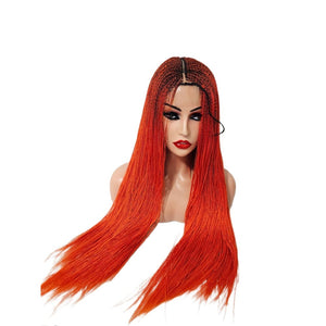 Micro Twist Fully Hand Braided Lace Closure Wig (Red Orange) - Medium - 56cm $175 Micro Twists QualityHairByLawlar (9532016754997)