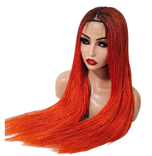 Micro Twist Fully Hand Braided Lace Closure Wig (Red Orange) - Medium - 56cm $175 Micro Twists QualityHairByLawlar (9532016754997)