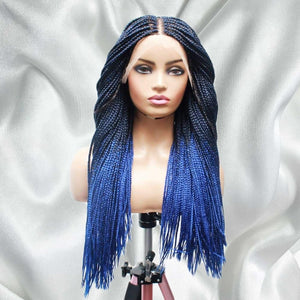 Ombre Blue Fully Hand Braided Lace Frontal Box Braids Wig - Medium - 56cm $200 Box Braids QualityHairByLawlar (6679583195222)