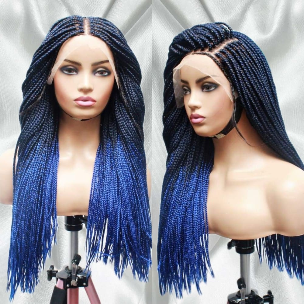 Ombre Blue Fully Hand Braided Lace Frontal Box Braids Wig - $200 Box Braids QualityHairByLawlar (6679583195222)