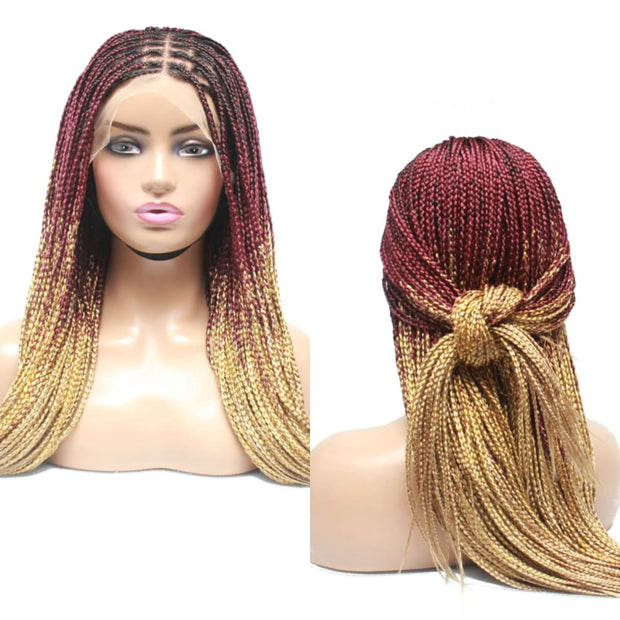 2 Tone Ombre Lace Frontal Knotless Box Braided Wig (Red / Blonde) - Medium- 56cm $200 Knotless Braids QualityHairByLawlar (6779225800790)