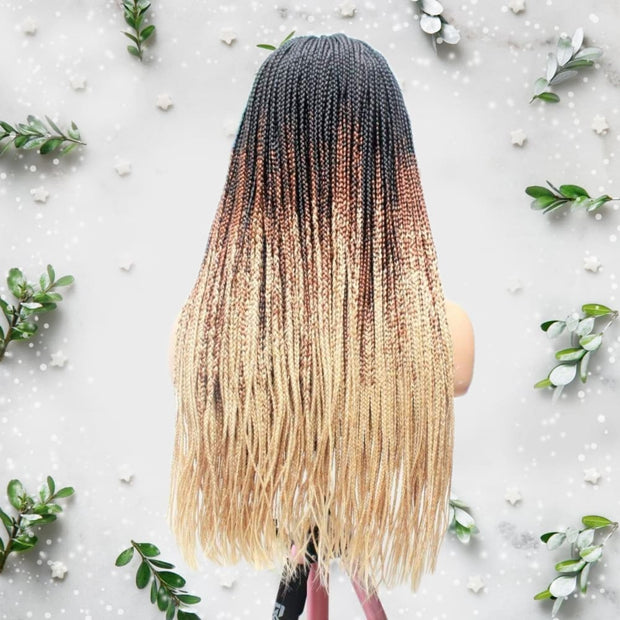 3 Tone Ombre Lace Frontal Knotless Box Braided Wig - Medium- 56cm $200 Knotless Braids QualityHairByLawlar (6679585554518)
