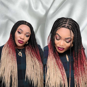 3 Tone Ombre Lace Frontal Knotless Box Braided Wig - Medium- 56cm $200 Knotless Braids QualityHairByLawlar (6693567135830)