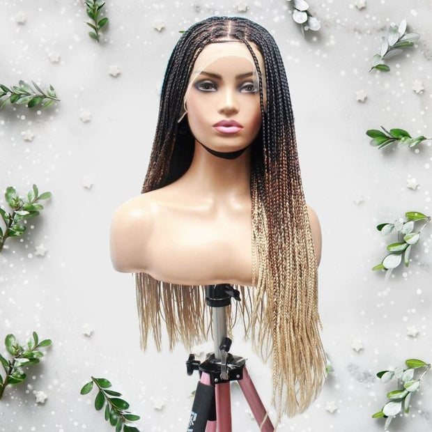 3 Tone Ombre Lace Frontal Knotless Box Braided Wig - Medium- 56cm $200 Knotless Braids QualityHairByLawlar (6679585554518)