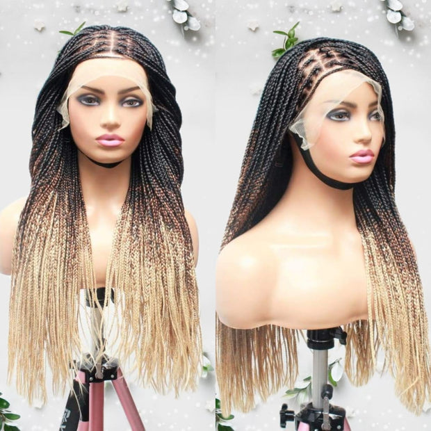 3 Tone Ombre Lace Frontal Knotless Box Braided Wig - Medium- 56cm $200 Knotless Braids QualityHairByLawlar (6679585554518)