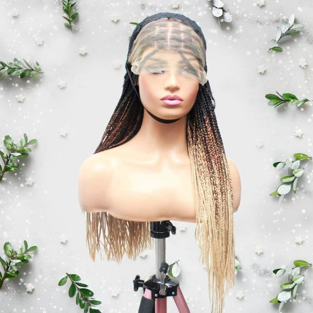 3 Tone Ombre Lace Frontal Knotless Box Braided Wig - Medium- 56cm $200 Knotless Braids QualityHairByLawlar (6679585554518)