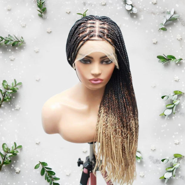 3 Tone Ombre Lace Frontal Knotless Box Braided Wig - Medium- 56cm $200 Knotless Braids QualityHairByLawlar (6679585554518)