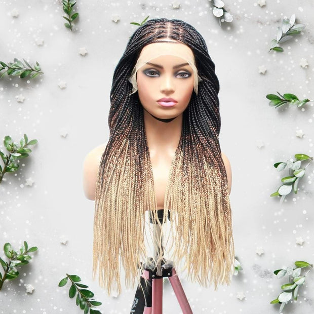 3 Tone Ombre Lace Frontal Knotless Box Braided Wig - Medium- 56cm $200 Knotless Braids QualityHairByLawlar (6679585554518)