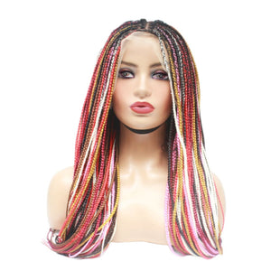 Balayage Red & Pink Multi Color Knotless Lace Frontal Box Braided Wig (6821821218902)