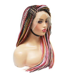 Balayage Red & Pink Multi Color Knotless Lace Frontal Box Braided Wig (6821821218902)