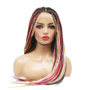 Balayage Red & Pink Multi Color Knotless Lace Frontal Box Braided Wig (6821821218902)