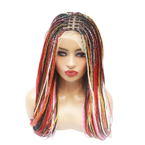 Balayage Red & Pink Multi Color Knotless Lace Frontal Box Braided Wig (6821821218902)